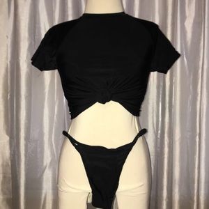 black matching bathing suit
